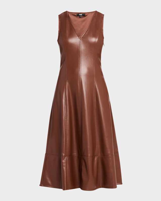 Fiorella Sleeveless Faux Leather Midi Dress